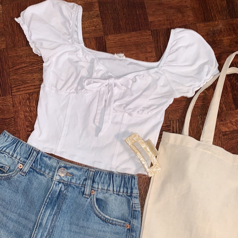 White Corset Puff Sleeve Top